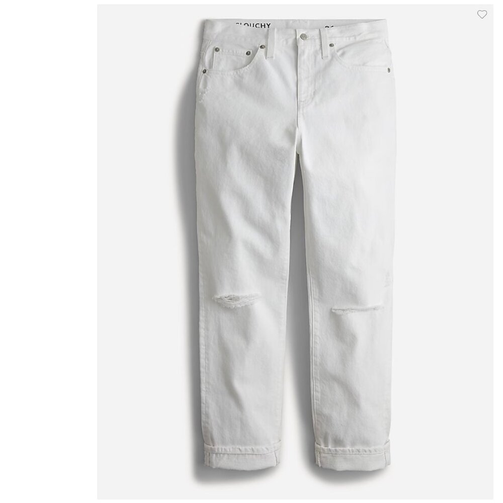 J. Crew | White Denim Mid Rise Slouchy Boyfriend Jeans 30 Tall NWT